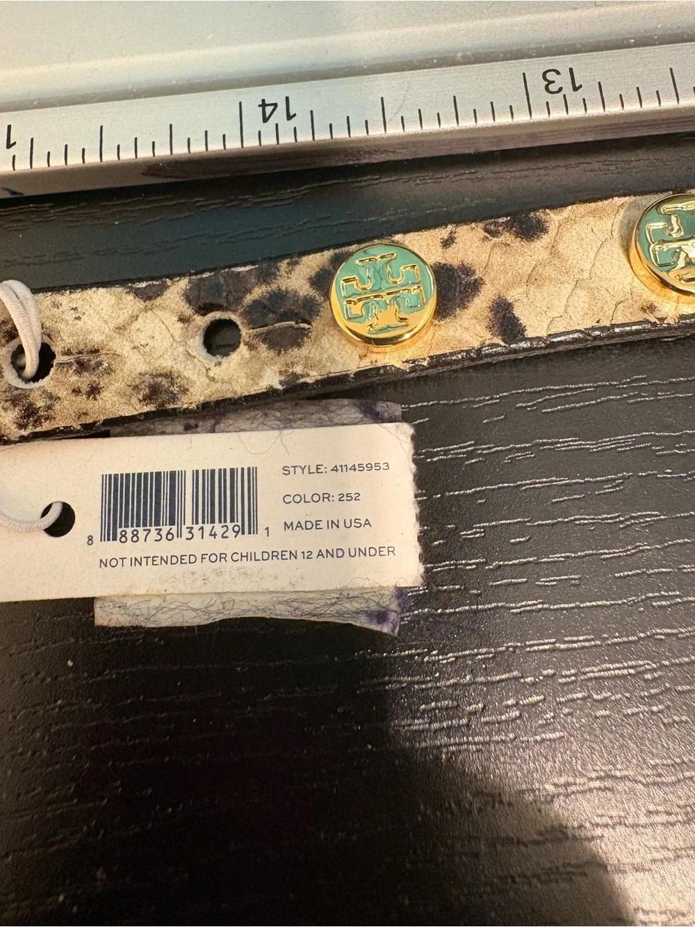 tory Burch, rap bracelet snake skin embossed 15 inches cream black new net